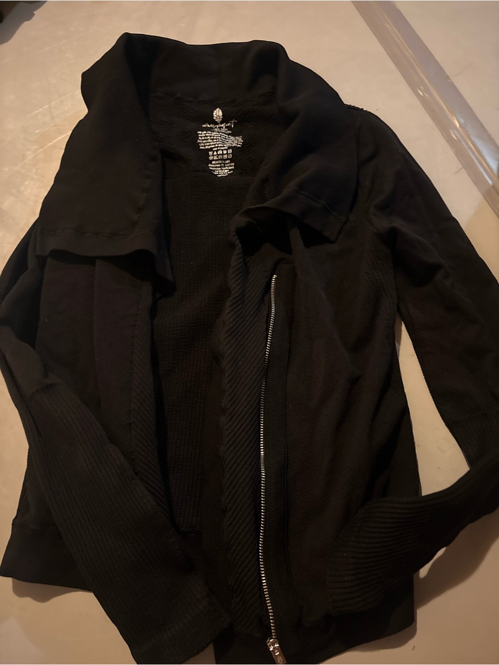 Women’s Black Zip-Front Jacket - Lightweight Draped Collar Free people movement